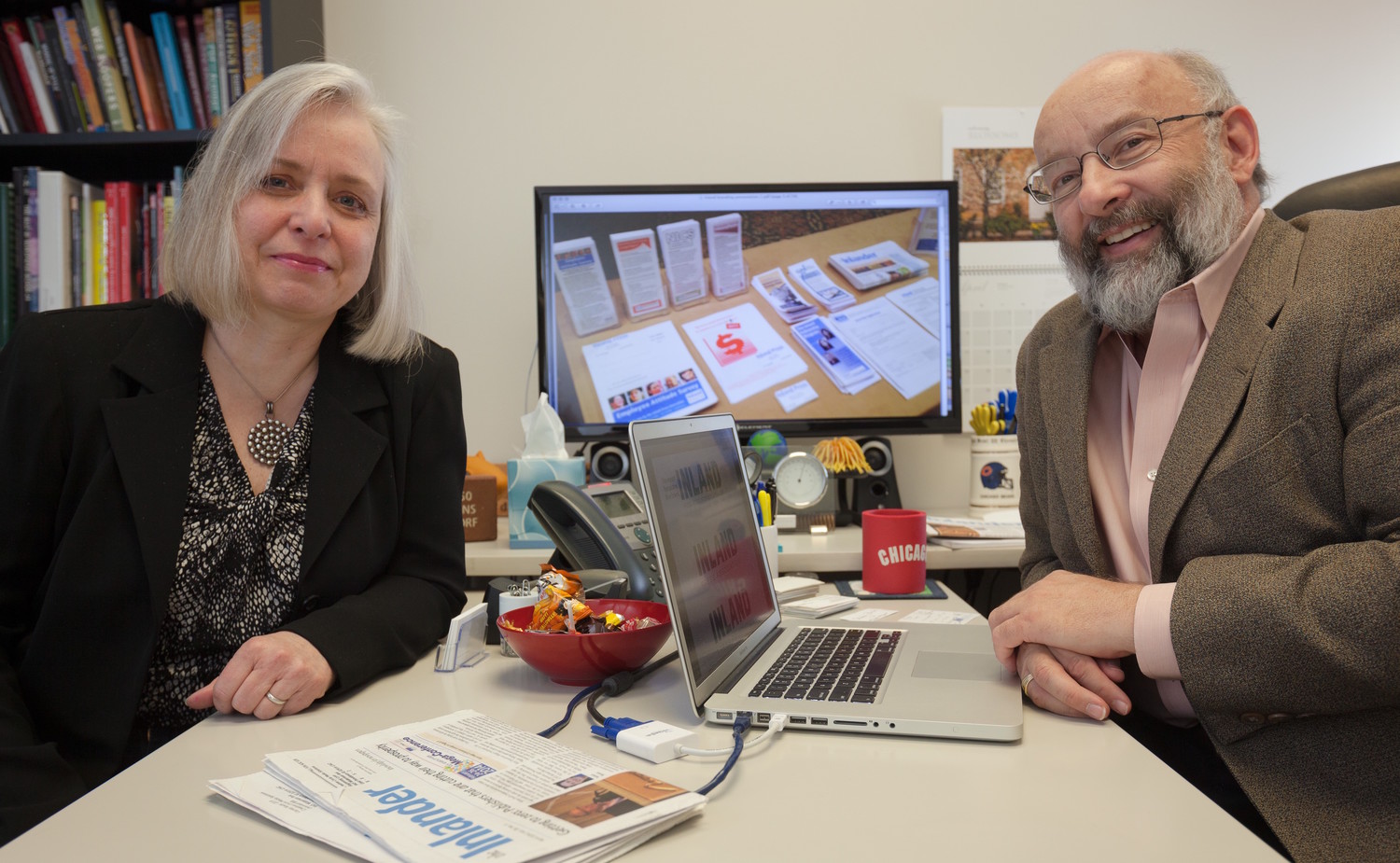 Lynn and Bill pose for a marketing photo requested by the Rhode Island Economic Development Corporation while working on a rebranding project for the Inland Press Association.